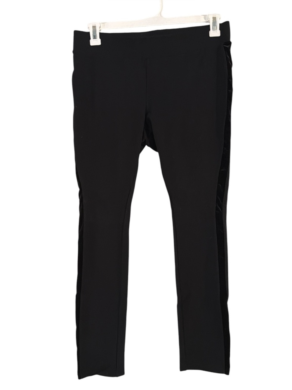 White House Black Market Black Slim Leggings with Side Velvet Trim Size M